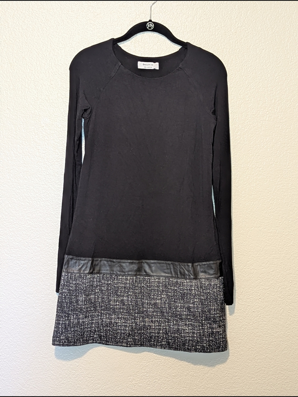 Bailey 44 Black Long-Sleeve Mixed-Media Shift Dress